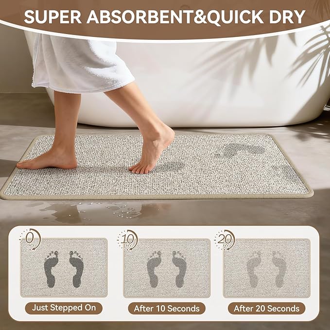 24"x35" Absorbent Quick Dry Bath Mats, Non-Slip Rubber Backing Bathroom Rug, Washable Bath Rugs for Bathroom Floor, Sink and Outside Shower, Low Pile Rug Fit Under Door, Minimalism, Brown