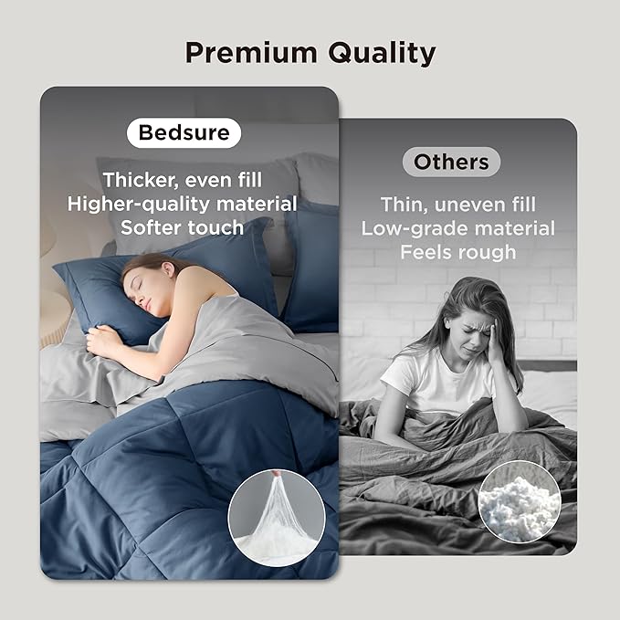 Bedsure King Size Comforter Set - 7 Pieces Reversible Navy Bedding, King Size Bed Set for All Seasons, Bed in a Bag with Down Alternative Comforter, Sheets, Pillowcases & Shams