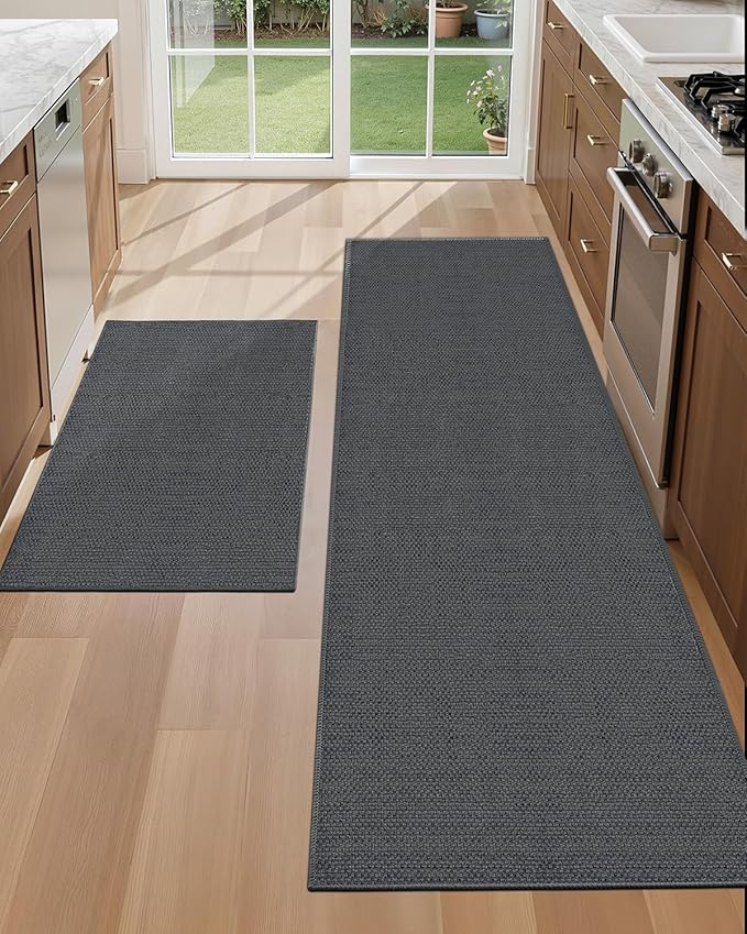 Color&Geometry Washable Kitchen Floor Mats Set,Extra Long Absorbent Non Slip Kitchen Runner Rug for Front Sink, Laundry, Hallway, 24"x36"+24"x72", Grey