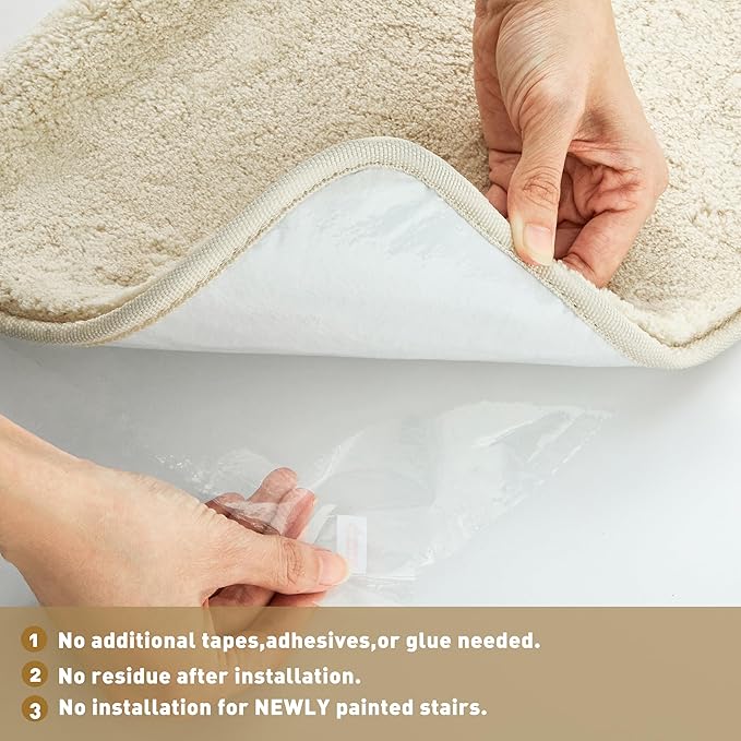 PURE ERA Carpet Stair Treads Ultra Plush Soft Indoor Stair Protectors Pet-Friendly Non-Slip Skid Resistant Tape Free Washable Reusable(14 Pieces,Beige)