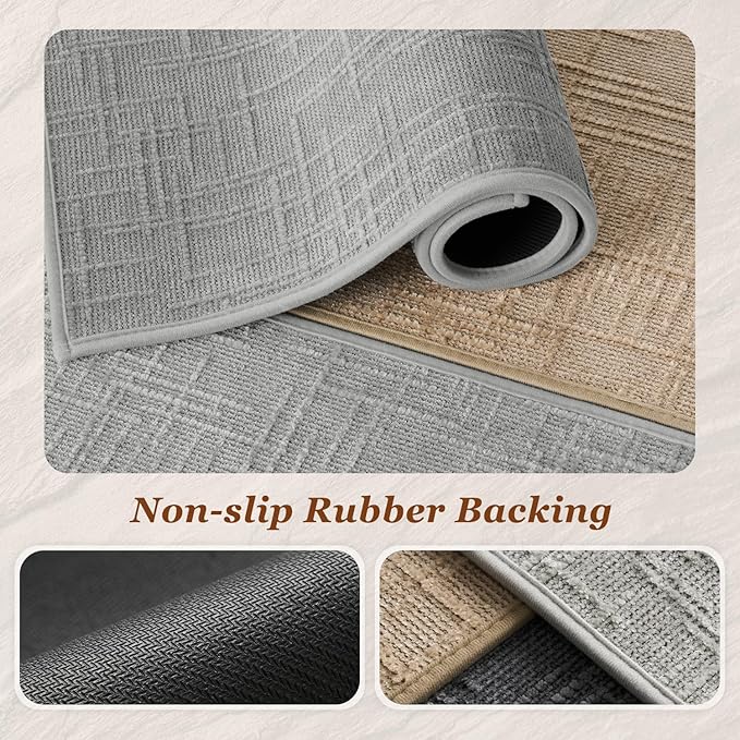 AMOAMI Bath Mat Non Slip Super Absorbent Quick Dry Bath Mats for Bathroom Floor Rubber Backing Washable Bathroom Rugs Modern Woven Jacquard Mat, Beside Tub Bath Rugs, 2' x 6', LightGrey