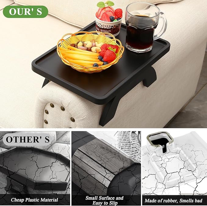 SINWANT Couch Arm Table,Bamboo Couch Arm Tray for Armrest,13.78" Sofa Clip on Tray Table for Home Living Room Snack & Drink Remote