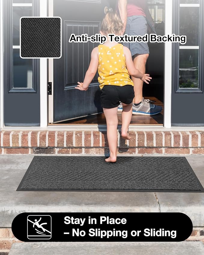 3′ x 6′ Heavy Duty Front Door Mat Indoor Outdoor Entrance, Easy Clean Non-Slip All Weather Commercial Floor Mat for Entryway, No Curling Waterproof Vinyl Welcome Mat (36" x 72", Charcoal Grey)