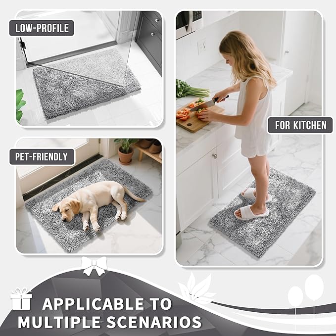 Yimobra Bathroom Rugs Sets 2 Piece, Soft Absorbent Bath Mat and U-Shaped Toilet Rug with Non Slip Backing, Luxury Shaggy Bath Mats for Bathroom, Machine Washable, 31.5"x20"+24"x20", Light Grey