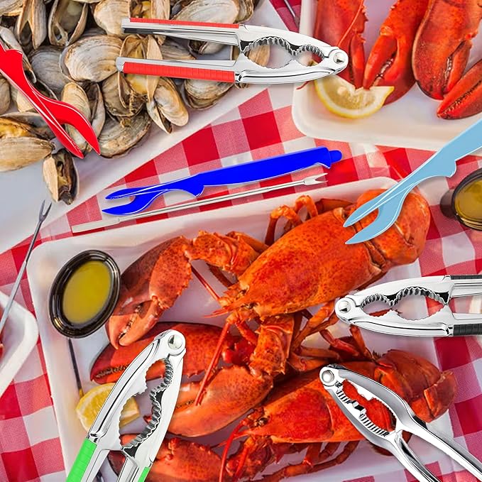 Crab Crackers and Tools, 2 Crab Crackers, 8 Lobster Shellers, 8 Crab Leg Forks Picks, Lobster Crackers and Tools, Seafood Tools, Nut Cracker Set, Home Restaurant Kitchen Tools, Red