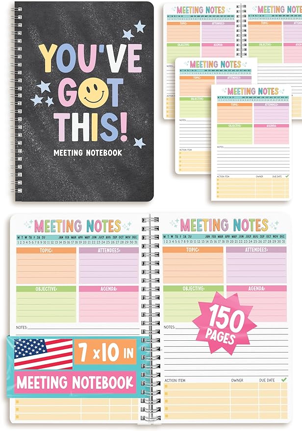 Meeting Notebook For Work Organization - Work Meeting Notebook for Women, Notebooks for Note Taking, Project Planning Notebooks, Note Books for Workers, Business Organizer Planner