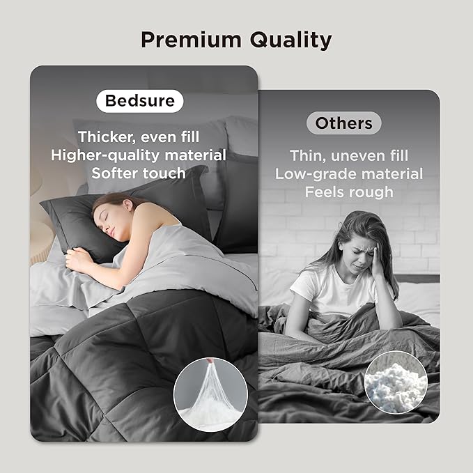 Bedsure Charcoal Grey Full Comforter Set - 7 Pieces Reversible Bedding, Full Size Bed Set for All Seasons, Bed in a Bag with Down Alternative Comforter, Sheets, Pillowcases & Shams