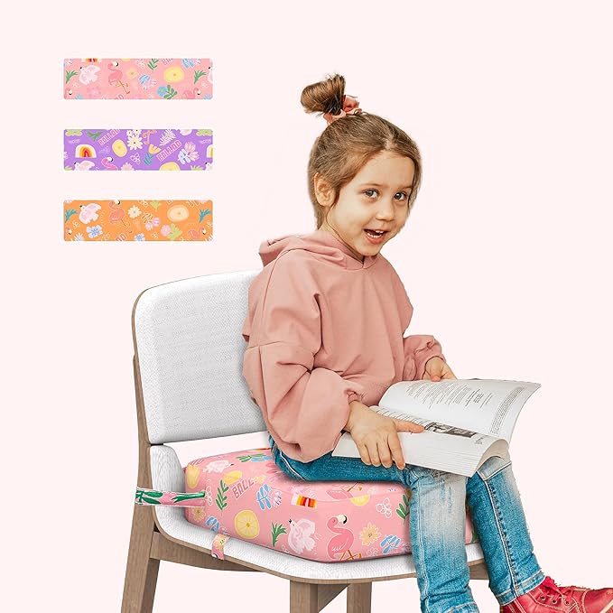 Toddler Booster Seat for Dining Table,Portable Kids Booster Seat - Adjustable, Non-Slip, Lightweight & Easy to Clean (Pink)