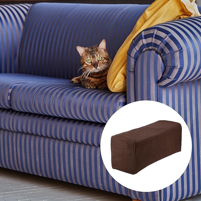 uxcell 2pcs Stretch Armrest Covers for Chairs/Sofas, Couch Arm Covers with Twist Pin, Furniture Protector Slipcovers Brown