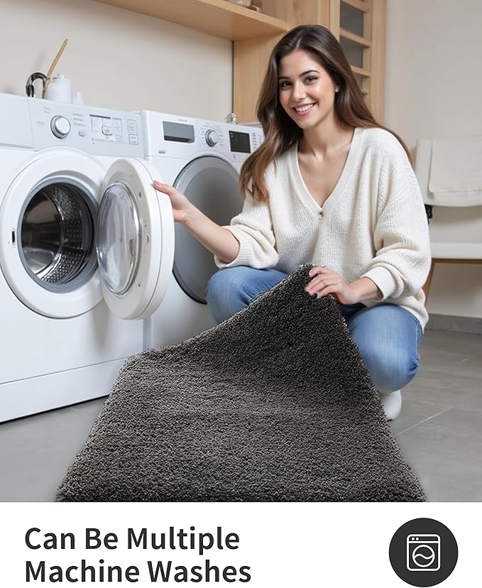 ILANGO Dark Gray Bathroom Rugs 36" × 24" Non Slip & Super Absorbent Extra Thick Soft, Washable Bath Mat for Floor, Microfiber Plush Shaggy Bath Rug with Rubber for Bathtub Shower Room Sink