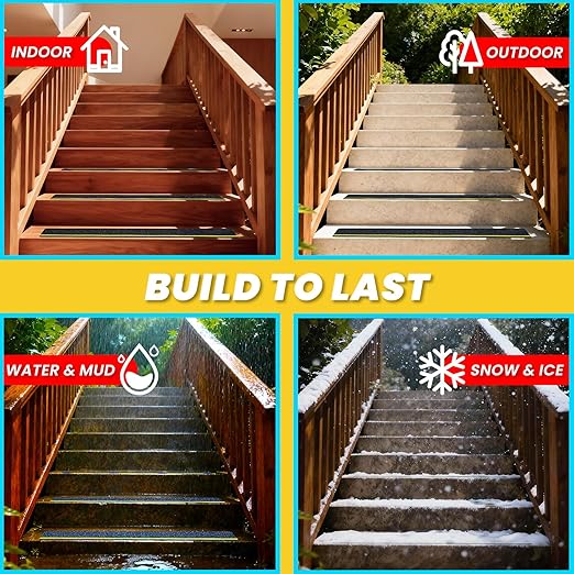LifeGrip Anti Slip Traction Treads with Reflective Stripe (10-Pack), 4" X 32", Best Grip Tape Grit Non Slip, Outdoor Non Skid Tape, High Traction Friction Abrasive Adhesive for Stairs Step, Black