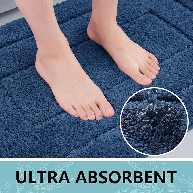 Buganda Bathroom Rugs, 24" x 16", Soft and Absorbent Microfiber Bath Rugs, Non-Slip Shaggy Shower Carpet, Machine Wash Dry Bath Mats for Bathroom Floor, Tub and Shower, Navy