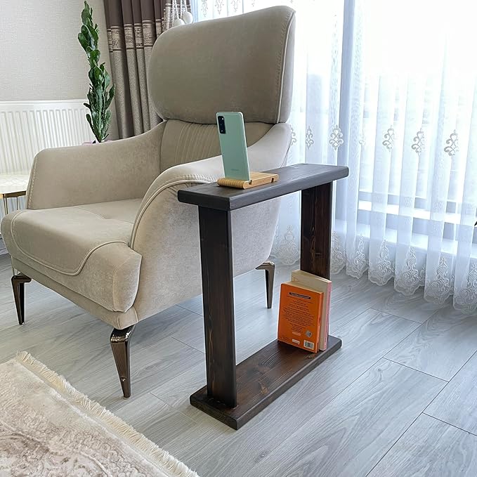 Very Narrow 7 inch Width Side Table for Small Apartment Space Between Chairs, Skinny Table for Recliner, Couch, Armchair, Thin Slim End Table for Living Room, Bedroom,Drinks (Walnut)