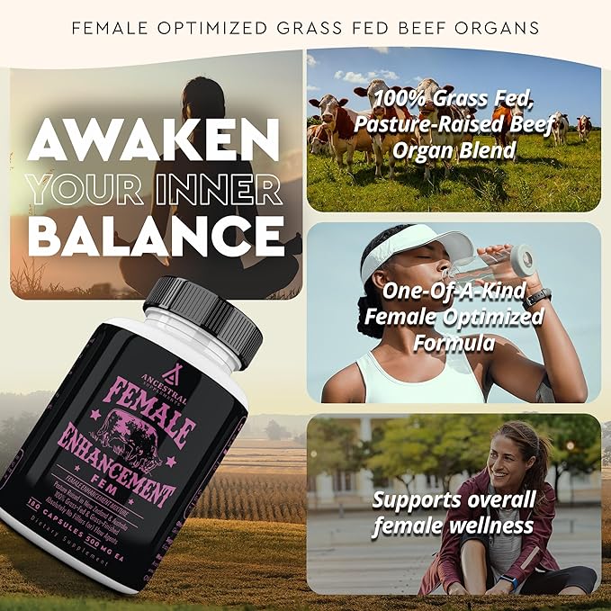 Beef Organ Supplement for Women – Supports Hormone Balance, Energy & Wellness – Grass Fed, Pasture Raised Superfood – Liver, Heart, Kidney, Bone Marrow – Collagen, CoQ10, B12 – Female Support Blend