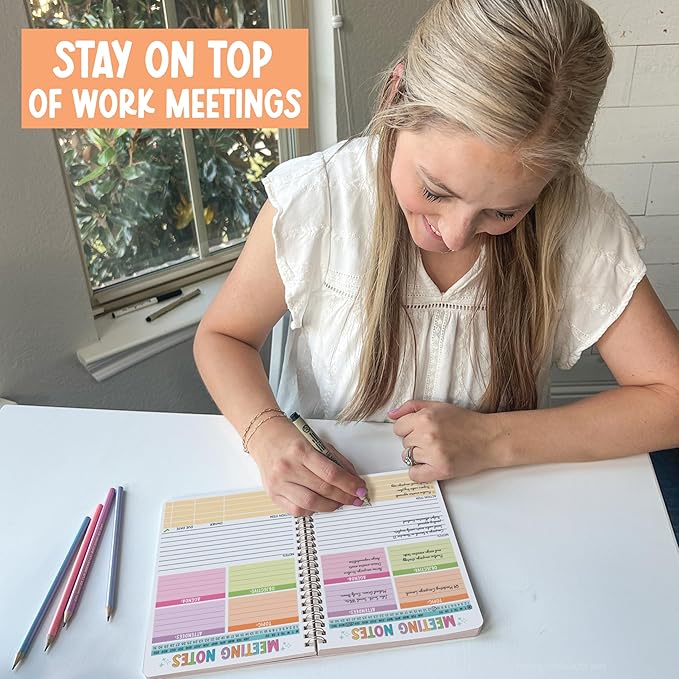 Meeting Notebook For Work Organization - Work Meeting Notebook for Women, Notebooks for Note Taking, Project Planning Notebooks, Note Books for Workers, Business Organizer Planner