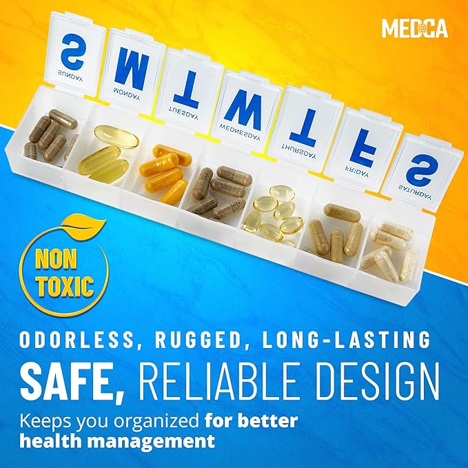 MEDca Weekly Pill Organizer, 7-Day Pill Planner Extra Large, (Bulk Case Pack of 100 Pill Organizers)
