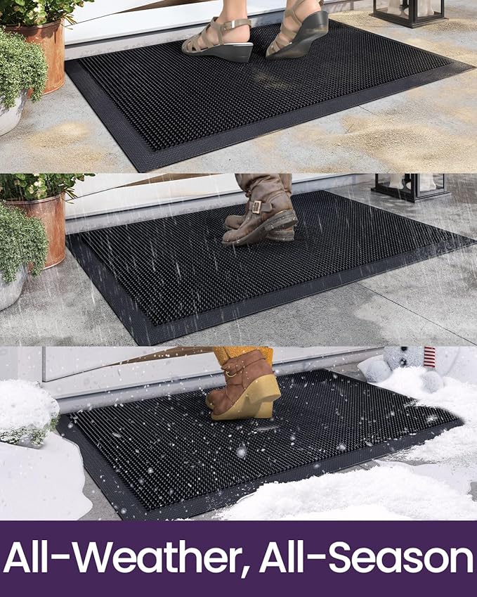 DEXI Front Door Mat Outside Entrance, 36x48 Heavy Duty Non-Slip Rubber Entry Mats, Dirt Trapping Waterproof Low-Profile Welcome Doormat for Entryway, Black