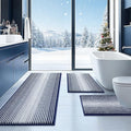 BSICPRO Bathroom Rugs Sets 3 Piece, Toilet Rugs U-Shaped Contour Bath Mat Set, Large Striped Non Slip Absorbent Chenille Shower Mat, Navy Blue