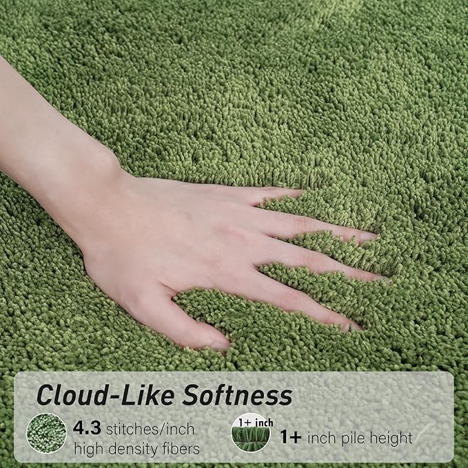 Luxury Quick Dry Non-Slip Bathroom Rugs【20'' x 30'' Meadow Green】 Highly Absorbent Washable and Ultra Soft, Extra Thick Fluffy Bath Mats for Shower/Kitchen/Bathtub Floor