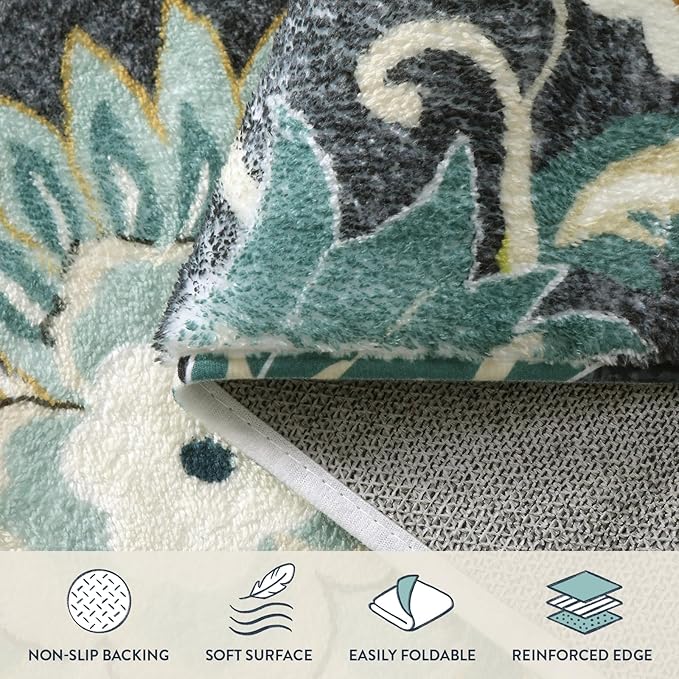 Lahome Floral Small Runner Rug - 2x5 Laundry Rug Runner Non-Slip Washable Soft RoomThrow Lightweight Hallway RCarpet ugs Indoor, Boho Blue Paisley Carpet for Bathroom Kitchen Entryway