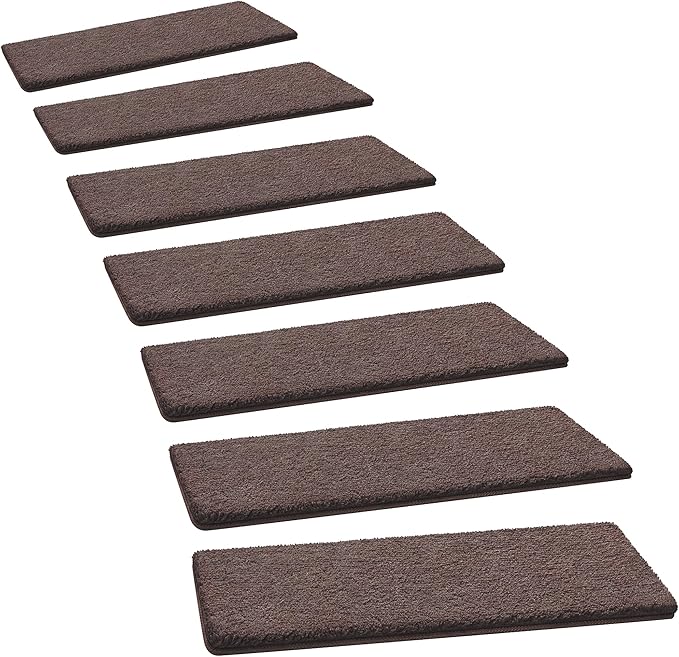 PURE ERA Carpet Stair Treads Ultra Plush 8" X 30" Soft Indoor Stair Protectors Pet-Friendly Non-Slip Skid Resistant Tape Free Washable Reusable(2 Pieces,Dark Brown)