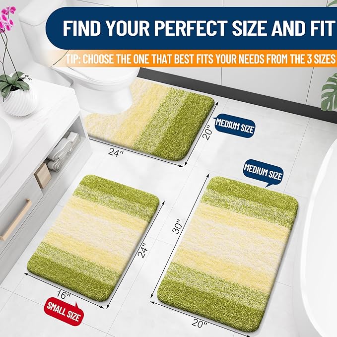 OLANLY Bathroom Rug Set 2 Piece, Soft Absorbent Microfiber Bath Mats and U-Shaped Contour Toilet Rug, Non-Slip, Machine Wash Dry, Plush Shaggy Bath Mats for Bathroom (30"x20"+24"x20", Olive Green)