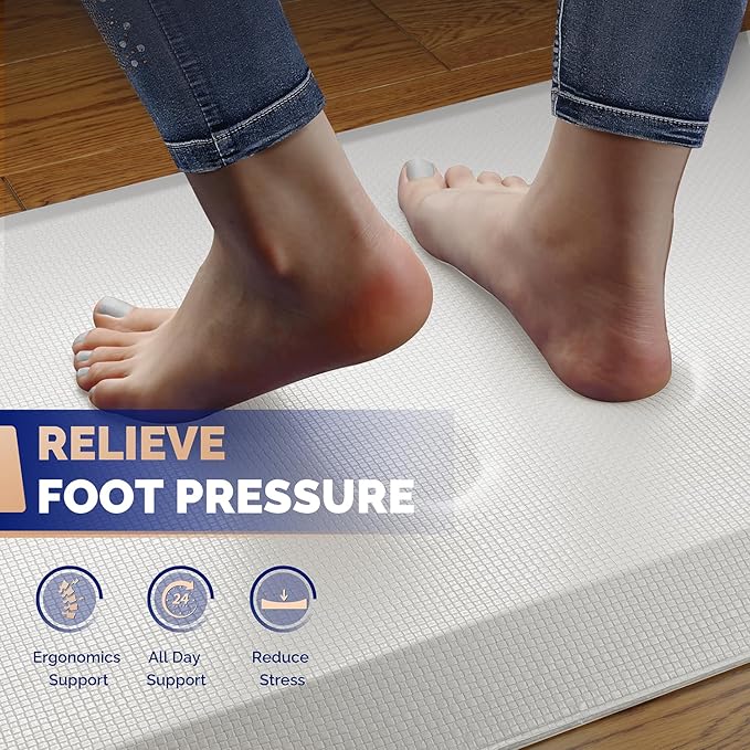 FEATOL Anti Fatigue Mats for Standing, 9/10 Extra Thick Ergonomic Standing Desk Mat, Comfort & Durable Memory Foam Standing Mat at Home,Office All Day (20" x 59", White, 1PC)
