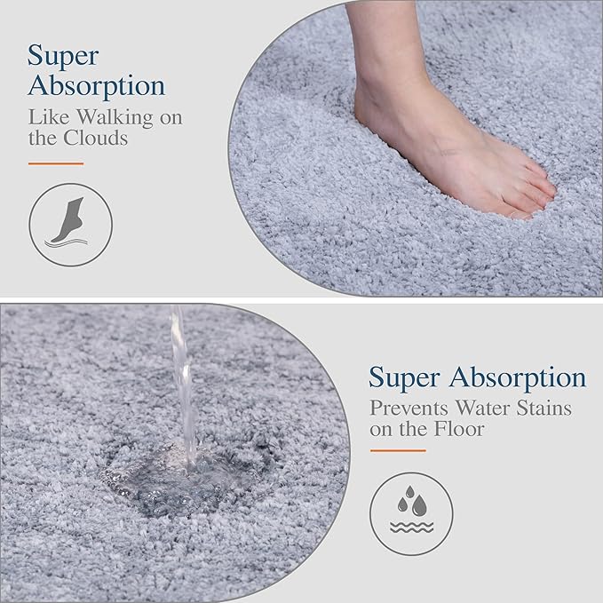 Walensee Bath Rug - Non Slip, Absorbent, Soft Microfiber Shaggy Mat (20 x 32, Growing Blue) - Machine Washable, Thick Plush Shower Mat