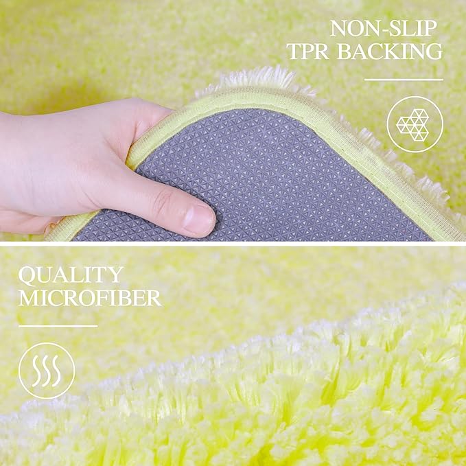 Walensee Bathroom Contour Rug (20x24, Yellow) Non Slip Bath Mat Water Absorbent Soft Microfiber Shaggy Bathroom Mat Machine Washable Bath Rug U Shape Toilet Rug