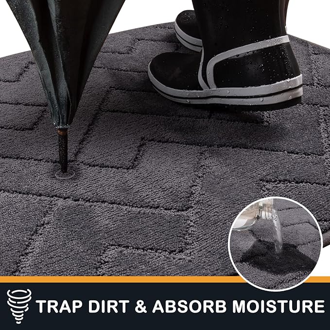 PURRUGS Dirt Trapping Door Mat 20" x 31.5", Non-Slip Machine Washable Entry Rug, Shoe Scraper, Dog Doormat, Super Absorbent Welcome Mat for Front & Back Door, Muddy Wet Shoes & Paws