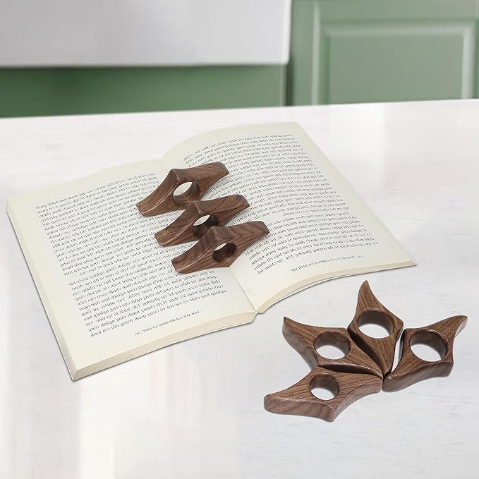 Walnut Book Page Holder, Smooth Finish Wood Book Holder for Reading, Ideal Book Reader Gifts & Reading Accessories,Book Worm Gifts for Women, Thumb Book Page Holder (Mini), Brown
