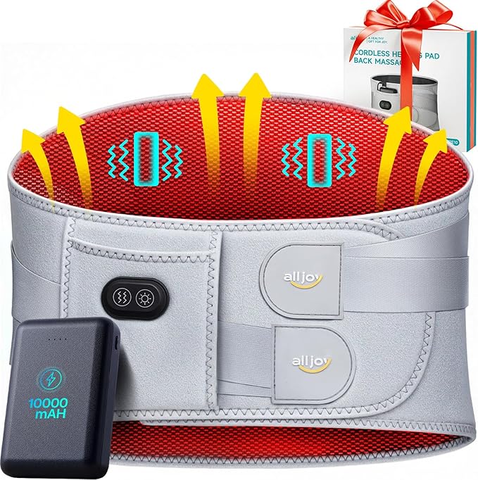 ALLJOY 67" Cordless Heating Pad for Back Pain Relief FSA Eligible HSA, 10000mAh Lower Back Massager with 3 Heat 3 Vibration, Portable Heating Pad for Cramps, Christmas Gifts for Women Men Mom Dad