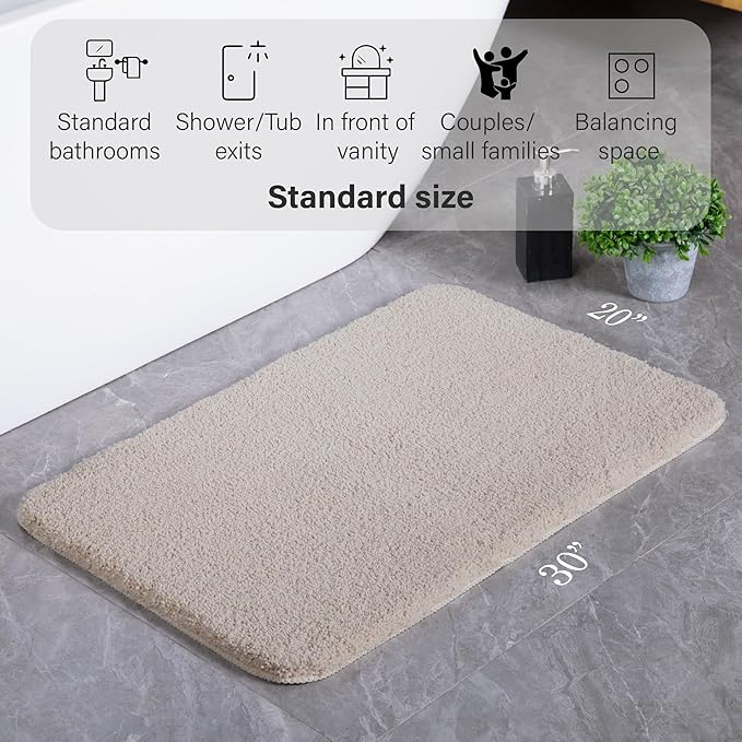 Luxury Quick Dry Non-Slip Bathroom Rugs【20'' x 30'' Beige】 Highly Absorbent Washable and Ultra Soft, Extra Thick Fluffy Bath Mats for Shower/Kitchen/Bathtub Floor