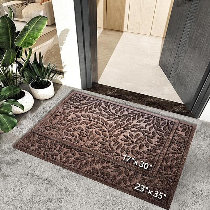 Bulijojo Front Door Mat Entrance,Durable Heavy Duty Welcome Mat,Thick Absorbent Natural Rubber Non Slip Mat,Sturdy Entryway Brown 23"x35"