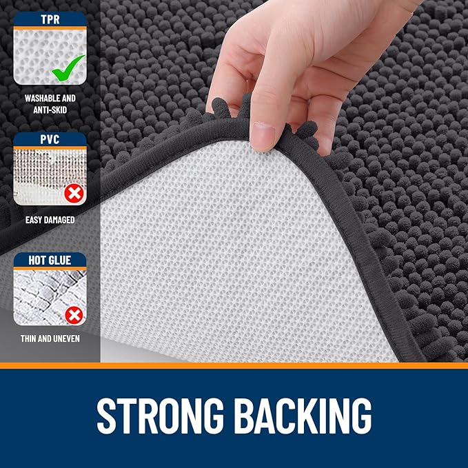 OLANLY Bathroom Rugs Sets 3 Piece, Soft Absorbent Chenille Bath Mats and U-Shaped Contour Toilet Rug, Quick Dry, Home Decor Accessories, Bath Mat Set for Bathroom (30"x20"+24"x16"+24"x20", Dark Grey)