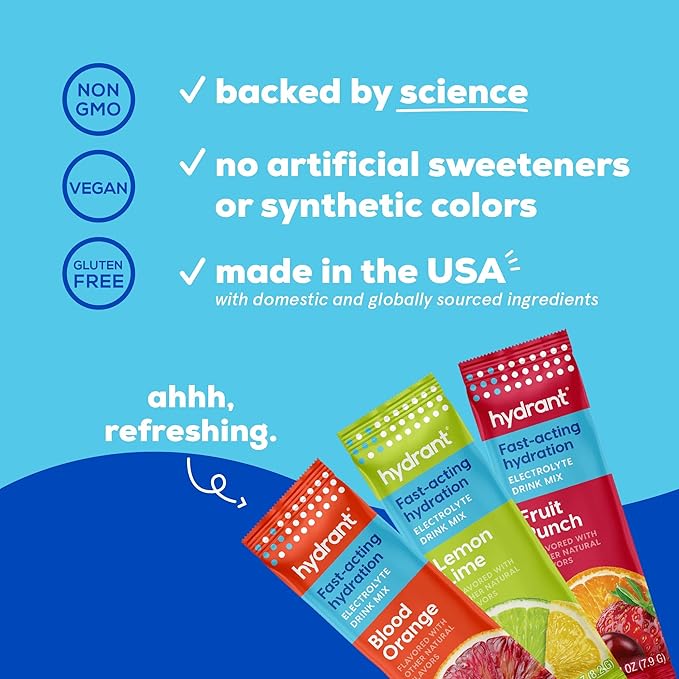 Hydrant - Hydration Powder Variety Pack, 30 Individual Instant Electrolyte Rehydration Packets - Low Sugar Drink Mix for Daily Use, Travel & Workouts