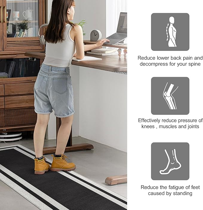 Anti Fatigue Kitchen Mats Memory Foam Cushioned Rugs Non Skid Large Kitchen Rugs Comfort Standing Desk Mats for Kitchen Floor Office Home Laundry Room Waterproof Ergonomic Black 17.3"x 94.5"