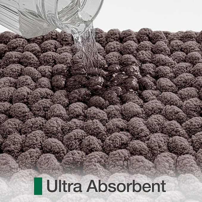 LUMI Luxury Bathroom Rug, Ultra Soft Quick Dry Bath Mat, Non-Slip Absorbent Thick Chenille Bath Rug, Cozy Braid Design Floor Mat for Bathtub, Sink, Laundry, Bedroom, Brown, 24"x43"