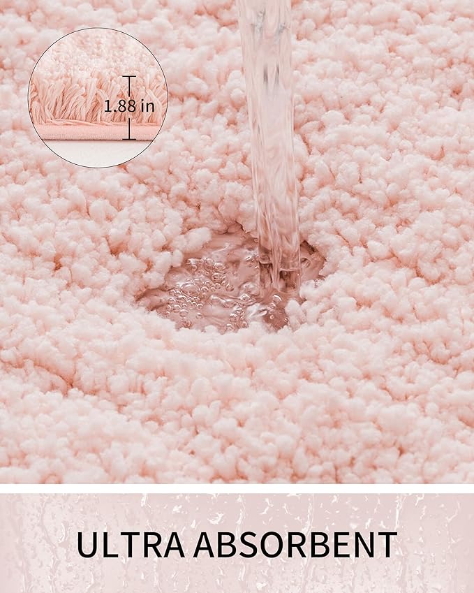 Bathroom Rugs 36x24, Ultra Thick Shaggy Soft Microfiber Absorbent Bath Rug, High Density Foam Latex Non Slip Backing, Machine Washable Bath Mats for Bathroom Floor & Sink, Pink