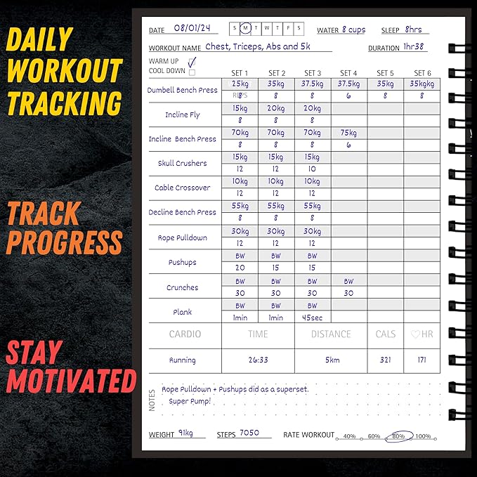 Gym Workout Journal (A5) - Hardback Leather PU Workout Tracker (128 Workouts) - Set Goals & Track Progress | Premium Fitness Journal & Log Book by Gorilla Fit