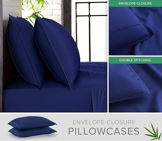 Pure Bamboo King Sheets, Genuine 100% Organic Viscose Derived from Bamboo Bed Sheet Set, Luxuriously Soft & Cooling, Double Stitching, 2 Year Quality Promise (King, Cobalt Blue)