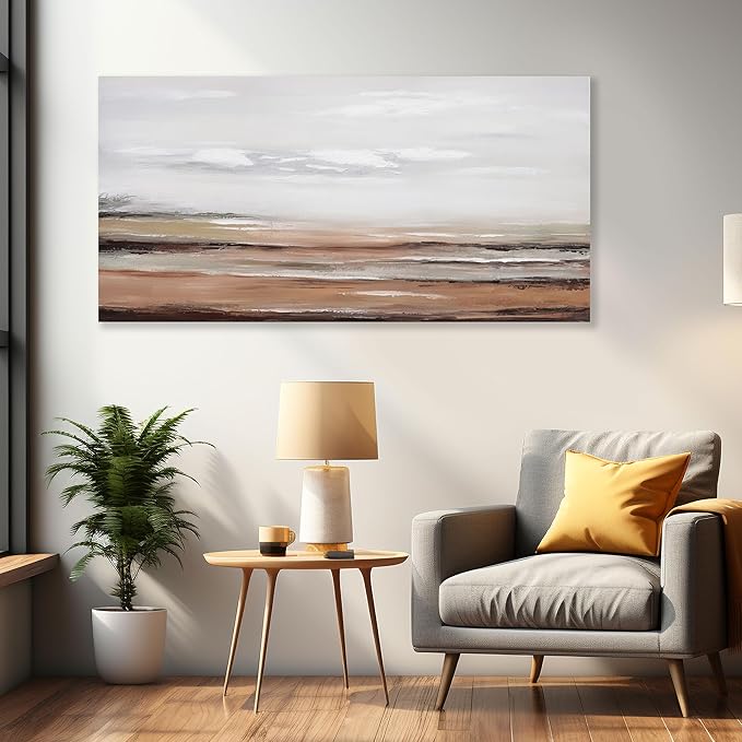 Framed Abstract Wall Art Wall Decor Modern Canvas Abstract Wall Art Brick-Red and Greyish White for Living Room Bedroom Dining Room Home Office Decor 29"x58"