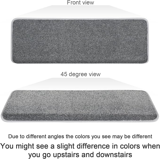 PURE ERA Bullnose Carpet Stair Treads Set Tape Free Non-Slip Indoor Stair Protectors Pet Friendly Rugs Covers Soft Skid Resistant Washable Reusable 9.5" x 30"(14 Pieces,Gray)
