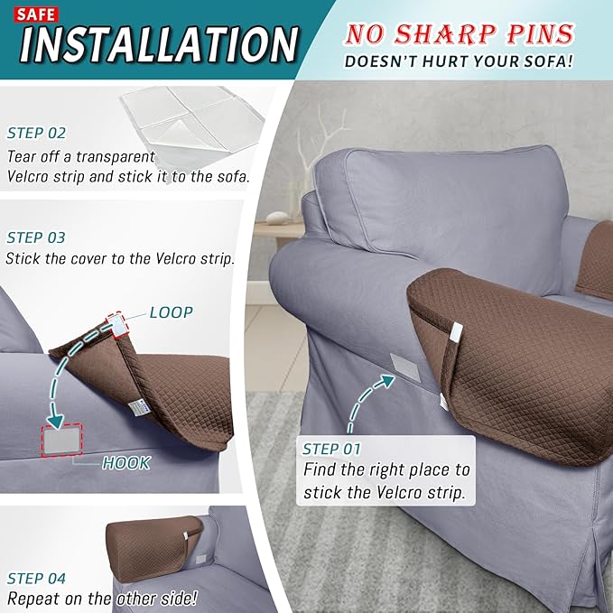 Roytub Couch Arm Covers, Sofa Arm Covers, Stretch Armrest Cover for Sofas, Armchair, Loveseat, Recliner, Sofa armrest Cover, Arm Chair Covers Set of 2 (Medium, Chocolate)