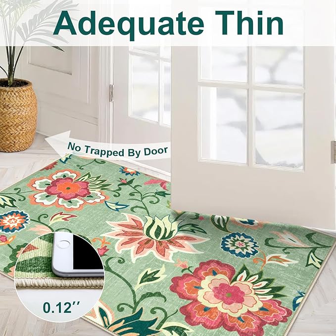 Beeiva Floral Runners for Hallways, Paisley Rug Runners 2x8 Washable with Ultra Thin Low Pile, Non Slip Rugs Carpet for Hall Way Kitchen Bathroom (Light Green,2'x8')