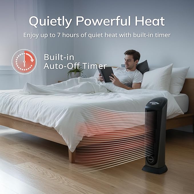 Lasko 1500W Ceramic Tower Space Heater with Remote, Thermostat, Timer & Widespread Oscillation, Portable Electric Heater for Indoor Use, Bedroom & Living Room, 751320