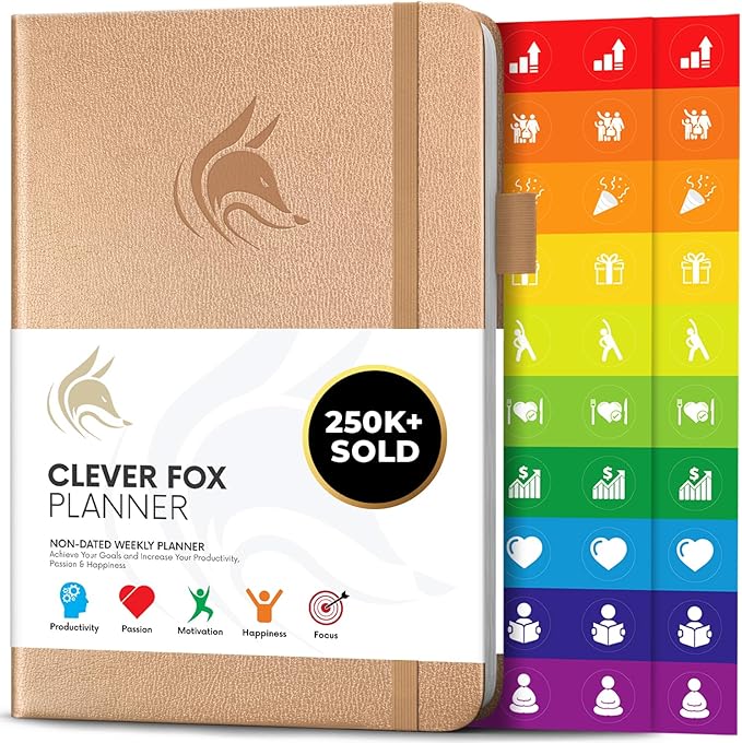 Clever Fox Planner – Undated Weekly & Monthly Planner for Productivity, Time Management & Goals – Organizer Journal – A5 (Pearl)