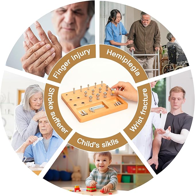 Wooden Pegboard for Finger Dexterity, Finger Strength Trainer for Grip Strength Training for Fingers, Wrists, and Hands for Home, Office, Gym, Climbing, Athletes, Musicians, and Therapy