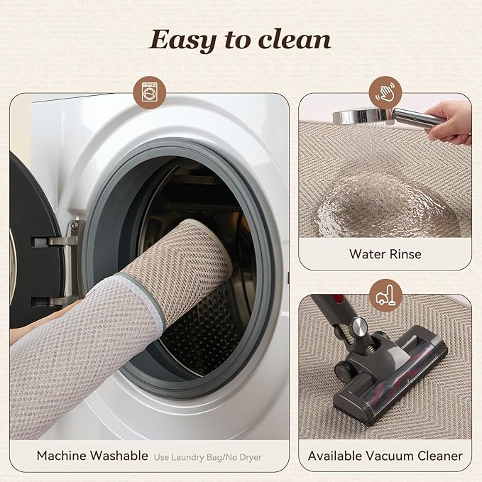 AMOAMI Kitchen Mats for Floor, Non Slip Washable Kitchen Rugs Absorbent Quick Dry and Easy to Clean, Rugs for Kitchen in Front of Sink, 17“*30”, Beige