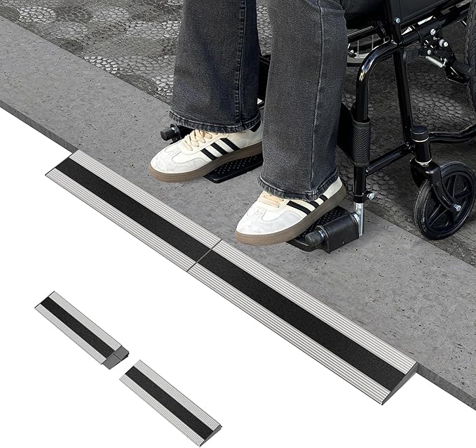1" Rise Modular Threshold Ramp for Doorways, Stable Wheelchair Ramp for Home Steps, Aluminum Door Ramp and Curb Ramp for Scooters, Power Chairs, Cars, 1100LBS Load Capacity